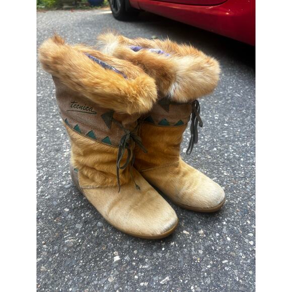 Tecnica Vintage Goat Hair Suede Fur Apres Ski Boots Italy Slight Wear on Toes - Picture 2 of 10